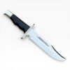 Knife with a black handle and silver blade on a white background