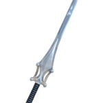 Silver sword with a black handle on a white background
