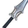 Decorative sword with a black handle on a white background
