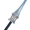 Silver sword with a black handle on a white background