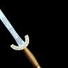 Decorative sword with gold hilt and blue blade on a black background