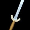 Decorative sword with gold handle and blue blade on a black background