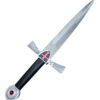 Decorative sword with a black handle and silver blade on a white background